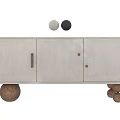 Elegant Black And White TV Cabinet With Unique Wooden Ball Legs And Decorative Door Knobs