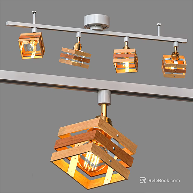 Modern Decorative Downlights and Spotlights with Wooden Frames Ceiling Track Lighting 3d model