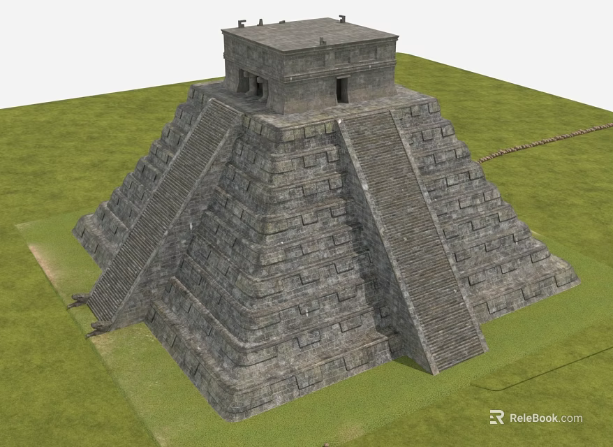 Ancient Stone Pyramid Structure With Tiered Steps And Top Chamber In Grass Field 3d model