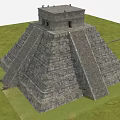 Ancient Stone Pyramid Structure With Tiered Steps And Top Chamber In Grass Field 3d model