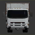 White Garbage Truck With Red Wheels And Rusty Details On Gray Surface 3d model