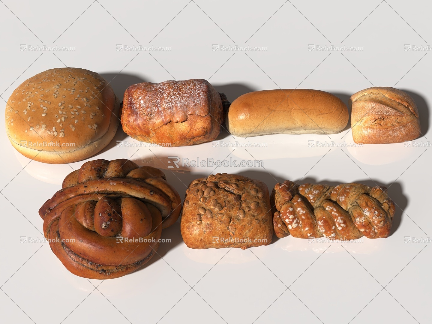 Bread Food Food Doughnut Chocolate Bread Early Breakfast Snack Sweets Cake Pastry Oatmeal Bread Coarse Grain Bread 3d model