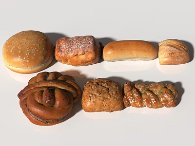 Assorted Breads Displayed On White Background 3d model Assorted Breads Displayed On White Background 3d model