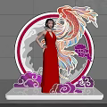 Traditional Chinese Style Photo Spot With Circular Neon Koi Fish And Purple Cloud Decorations