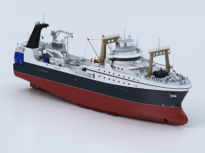 Detailed Ship Model Featuring White Dark Blue Red Hull Deck Cranes And Upper Structures 3d model
