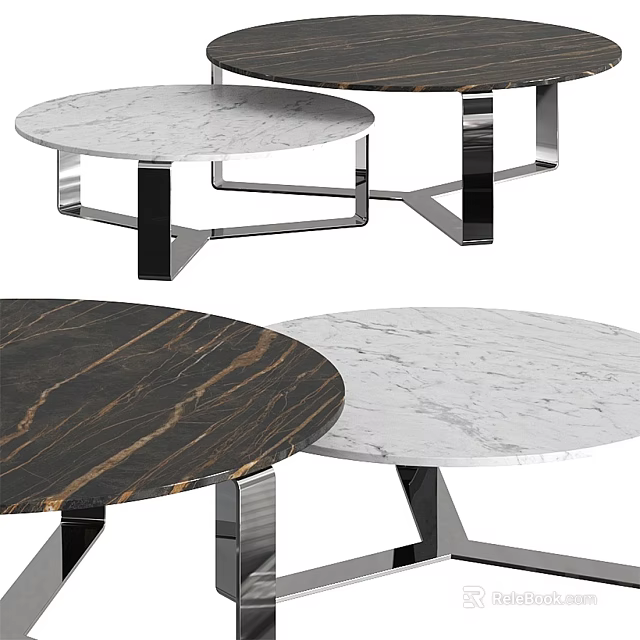 Modern Round Coffee Tables With White Black Marble Tops And Metal Frames For Living Room 3d model 