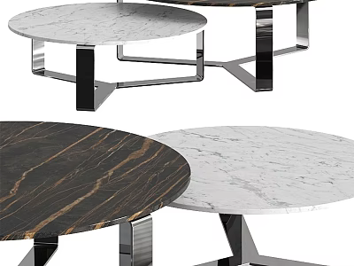 Modern Round Coffee Tables With White Black Marble Tops And Metal Frames For Living Room 3d model