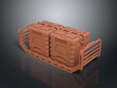 Brown Plastic Storage Boxes on Railing Pallet for Household Organization Supplies 3d model