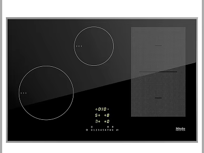 Sleek Black Glass Electric Cooktop with Circular Heating Zones Digital Display and Grill Area 3d model