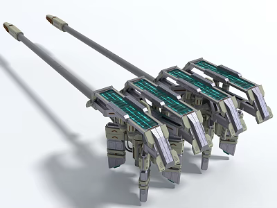 Sci fi Style Mechanical Weapons With Long Barrels And Green Panels 3d model