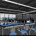 Modern Laboratory Interior With Lab Bench Instruments Stools And Bright Lighting