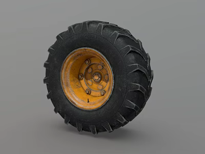 Black Off Road Tire With Yellow Rim And Heavy Duty Tread Pattern 3d model