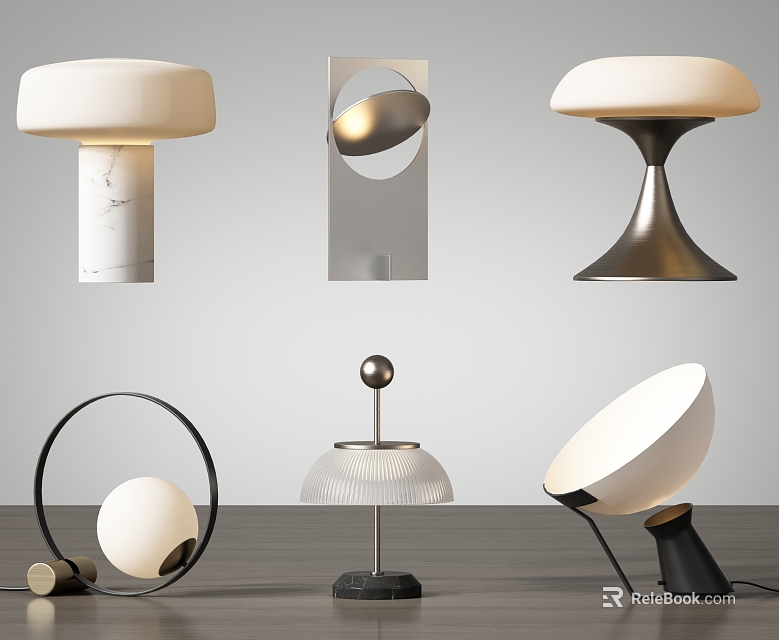 Modern Table Lamps With Marble Bases Metal Frames And Round Geometric Shades 3d model 