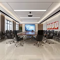 Modern Conference Room Interior Design With White Sofas Large Windows And Decorative Paintings 3d model