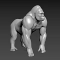 Detailed Artistic Silver Muscular Gorilla Sculpture In Standing Pose With Metallic Finish