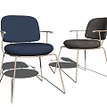 Modern Upholstered Dining Chairs With Blue Gray Fabric And Metal Armrest Frames