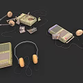 Vintage Electronic Appliances Collection Featuring Radio Headphones And Cassette Tapes