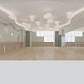 Bright Fitness Dance Studio With Cloud Decor Lights Light Green Walls And Railings