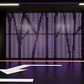 Perforated Purple Feature Wall Design In Modern Parking Garage With Directional Floor Arrows