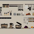 Organized Kitchen Shelves With Hanging Utensils Spices Appliances And Fresh Ingredients