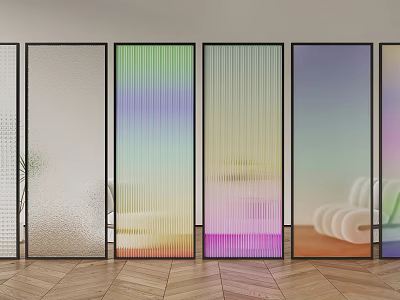 Modern Room Dividers With Colorful Gradients Ribbed And Frosted Designs For Interior Decor 3d model