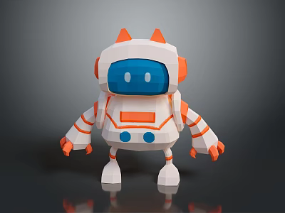 Low Poly Robot Character With White Blue Orange Design For Game And Animation Projects 3d model