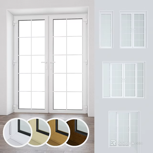 Modern White Doors and Windows in Various Styles with Color Frame Options 3d model 