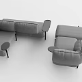 Modern Gray Upholstered Modular Sofa Set With Corner Section Armchair And Side Tables 3d model