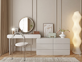 Modern dresser cream dressing table stool combination 3d model