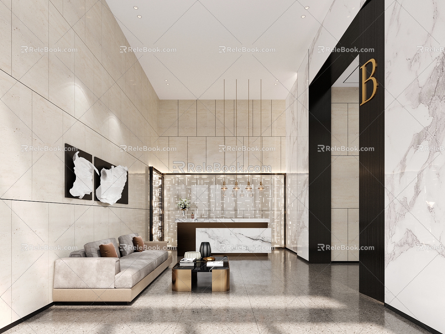 Modern Hall Entry Lobby 3d model