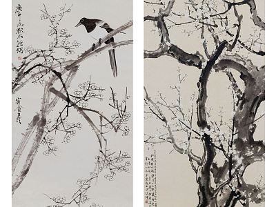 New Chinese-style Plant Painting Ink Plum Blossom Bird Pattern Hanging Painting Combination model