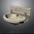 Vintage Bathroom Sink With Two Faucets And Worn Surface Graffiti Marks