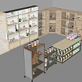 Pet Accessories Display Combination With Wooden Shelves Cat Trees And Glass Counter