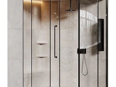 Modern Shower Sauna Interior With Glass Door Stone Wall And Built-in Shelves 3d model