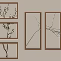 Natural Wall Decor With Wooden Frames And Branches Arranged On Light Colored Wall 3d model