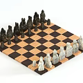 Classic Chess Set With Carved Black White Pieces On Wooden Checkerboard