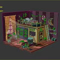 Colorful Cartoon Room Scene With Bunk Bed Ladder Bookshelf Cauldron Rug And Window Decor