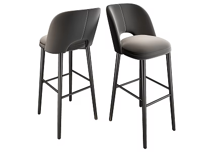 Modern Leather Bar Stools With High Back And Black Metal Frame Design 3d model
