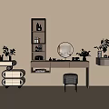 Modern Dressing Tables With Mirrors Stools And Decorative Items On Light Beige Wall 3d model