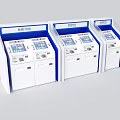 Public Facility Row Of White And Blue Self Service Kiosks With Digital Screens