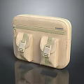 Beige Canvas Bag With Two Front Buckle Pockets And Side Zipper Closure 3d model