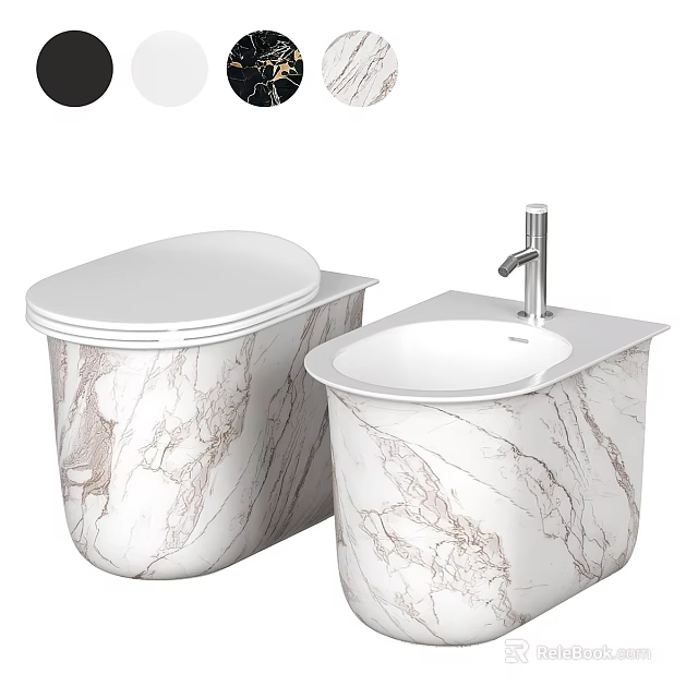 Modern Bathroom Toilet With Marble Texture And Matching Washbasin Design 3d model