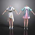 Traditional And Modern Style Apparel With White Blue Pink Dresses And Golden Details