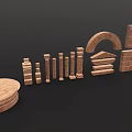 Collection Of Wooden Architectural Elements With Bricks Arches Columns Steps And Circular Base 3d model