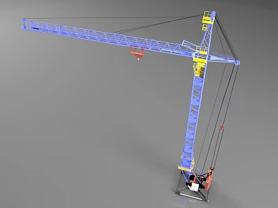 Heavy Duty Blue Tower Crane With Yellow Hoist For Industrial Construction Projects 3d model