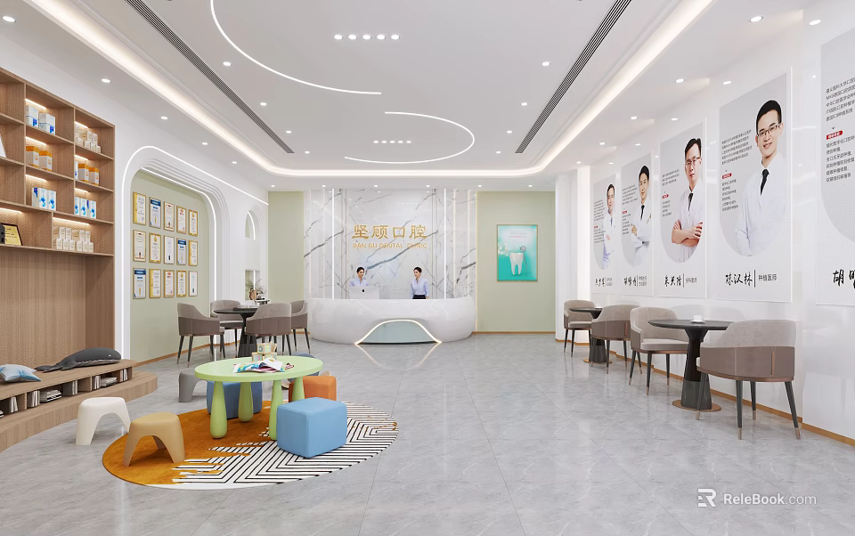 Modern Medical Clinic Reception Area With Waiting Seats Children Play Zone And Doctor 3d model 