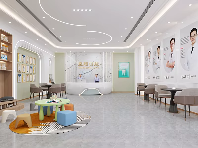 Modern Medical Clinic Reception Area With Waiting Seats Children Play Zone And Doctor 3d model