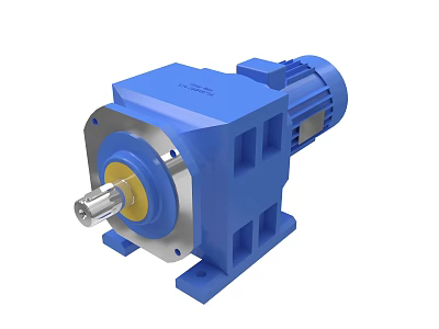 Blue Industrial Gear Reducer Motor With Yellow Shaft And Metal Base 3d model
