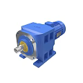 Blue Industrial Gear Reducer Motor With Yellow Shaft And Metal Base