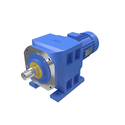 Blue Industrial Gear Reducer Motor With Yellow Shaft And Metal Base 3d model
